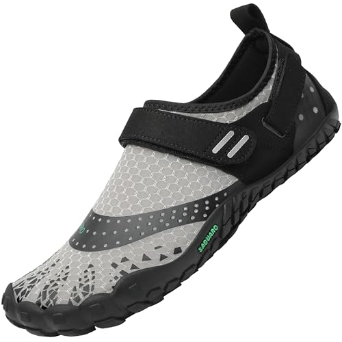 SAGUARO Barfußschuhe Herren Damen Atmungsaktiv Aquaschuhe Sport Wasserschuhe Trekking Zehenschuhe Minimalistische Surf Joggen Barfuss Schwimmschuhe,Grau 40 von SAGUARO