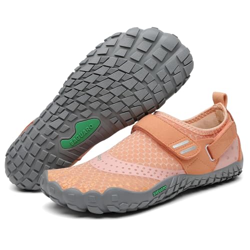 SAGUARO Barfußschuhe Herren Barfuss Schuhe Damen Barfussschuhe Outdoor Sport Zehenschuhe Fitnessschuhe rutschfest Traillaufschuhe Orangefarben,Gr.42 von SAGUARO