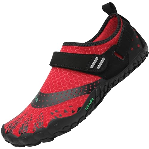 SAGUARO Barfußschuhe Herren Damen Atmungsaktiv Aquaschuhe Sport Wasserschuhe Trekking Zehenschuhe Minimalistische Surf Joggen Barfuss Schwimmschuhe,Rot 36 von SAGUARO