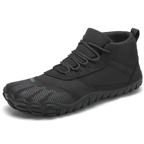 SAGUARO Unisex Barfußschuhe Leicht rutschfest Mid Top Zehenschuhe mit Breite Zehenbox und Zero-Drop Solhe, Terra III, Schwarz 43EU von SAGUARO