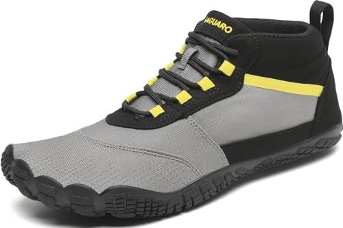 SAGUARO Barfußschuhe Herren Damen Barfuss Trekking & Wanderschuhe Leicht Outdoor Fitnessschuhe rutschfest Atmungsaktiv Zehenschuhe Traillaufschuhe mit Breite Zehenbox, Grau 37EU von SAGUARO