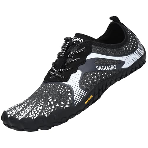 SAGUARO Barfußschuhe Herren Barfuss Schuhe Damen Sommer Barefoot Shoes Leicht Atmungsaktive Barfussschuhe Outdoor Zehenschuhe für Männer Frauen, schwarz und weiß, 40 EU von SAGUARO