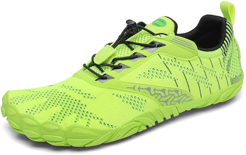 SAGUARO Barfußschuhe Herren Damen Barfussschuhe Traillaufschuhe Zehen Training Fitnessschuhe Outdoor Barfuss Wanderschuhe Atmungsaktiv Schnell Trocknend Badeschuhe, Grün Fluoreszierend, 41 EU von SAGUARO