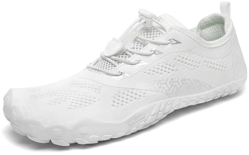 SAGUARO Barfußschuhe Herren Damen Barfussschuhe Traillaufschuhe Zehen Training Fitnessschuhe Outdoor Barfuss Wanderschuhe Atmungsaktiv Schnell Trocknend Badeschuhe, Weiß, 44 EU von SAGUARO