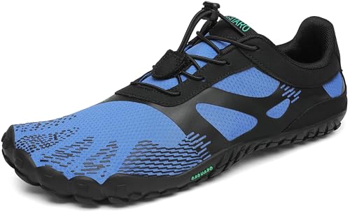 SAGUARO Barfußschuhe Herren Damen Barfussschuhe Traillaufschuhe Zehen Training Fitnessschuhe Outdoor Barfuss Wanderschuhe Atmungsaktiv Schnell Trocknend Badeschuhe, Blau, 45 EU von SAGUARO