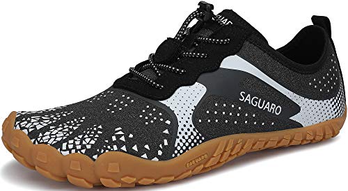 SAGUARO Barfußschuhe Herren Damen Barfussschuhe Traillaufschuhe Zehen Training Joggen Fitnessschuhe Outdoor Sport Barfuss Wanderschuhe Atmungsaktiv Schnell Trocknend Badeschuhe, Kohleschwarz, 38 EU von SAGUARO