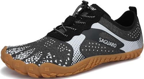 SAGUARO Barfußschuhe Herren Damen Barfussschuhe Traillaufschuhe Zehen Training Fitnessschuhe Outdoor Barfuss Wanderschuhe Atmungsaktiv Schnell Trocknend Badeschuhe, Kohleschwarz, 38 EU von SAGUARO
