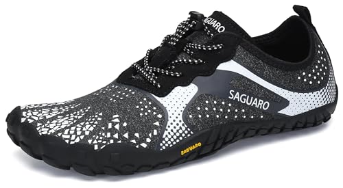 SAGUARO Barfußschuhe Herren Damen Barfussschuhe Traillaufschuhe Zehen Training Fitnessschuhe Outdoor Barfuss Wanderschuhe Atmungsaktiv Schnell Trocknend Badeschuhe, Weiß, 42 EU von SAGUARO