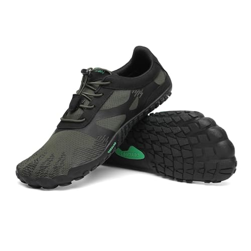 SAGUARO Barfussschuhe Herren Damen Fitnessschuhe Atmungsaktiv Traillaufschuhe Outdoor & Indoor Trainingsschuhe Schnell Trocknend Minimalistische Wasserschuhe Grün Spargel Gr.42 von SAGUARO