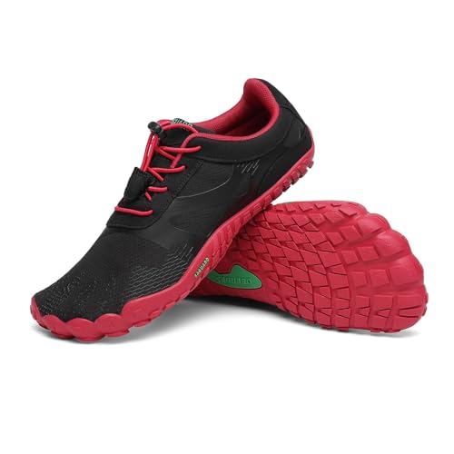 SAGUARO Barfussschuhe Herren Damen Fitnessschuhe Atmungsaktiv Traillaufschuhe Outdoor & Indoor Trainingsschuhe Schnell Trocknend Minimalistische Wasserschuhe Cornell Rot Gr.44 von SAGUARO