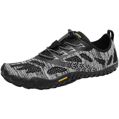 SAGUARO Barfußschuhe Herren Damen Fitnessschuhe mit Zehen Sohle Bequem Atmungsaktiv Sport Traillaufschuhe rutschfest Leight Laufschuhe Outdoor Anthrazitgrau 46 EU von SAGUARO