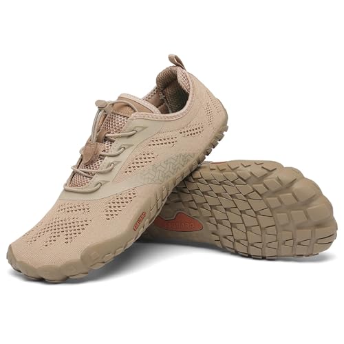 SAGUARO Barfußschuhe Herren Damen Fitnessschuhe mit Zehen Sohle Bequem Atmungsaktiv Sport Traillaufschuhe rutschfest Leight Laufschuhe Outdoor Braun 48 EU von SAGUARO