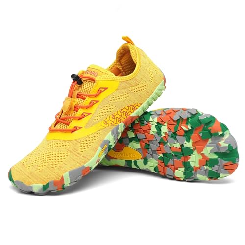 SAGUARO Barfußschuhe Herren Damen Fitnessschuhe mit Zehen Sohle Bequem Atmungsaktiv Sport Traillaufschuhe rutschfest Leight Laufschuhe Outdoor Goldene 43 EU von SAGUARO