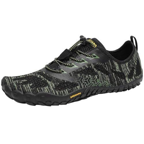 SAGUARO Barfußschuhe Herren Damen Fitnessschuhe mit Zehen Sohle Bequem Atmungsaktiv Sport Traillaufschuhe rutschfest Leight Laufschuhe Outdoor Grün 45 EU von SAGUARO