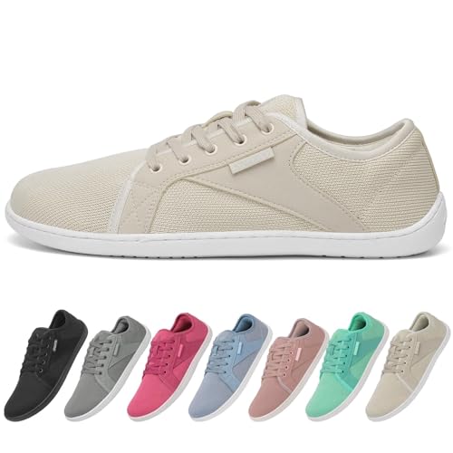 SAGUARO Barfußschuhe Herren Damen Knit Fitnessschuhe Atmungsaktive Weich Barfussschuhe rutschfeste Minimalschuhe Barfuß Freizeitschuh für Männer Frauen, Luck Ⅰ, Beige Weiß, 44 EU von SAGUARO