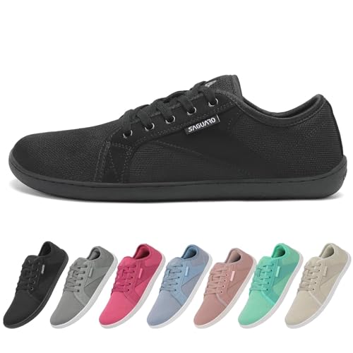 SAGUARO Barfußschuhe Herren Damen Knit Fitnessschuhe Atmungsaktive Weich Barfussschuhe rutschfeste Minimalschuhe Barfuß Freizeitschuh für Männer Frauen, Luck Ⅰ, Schwarz, 43 EU von SAGUARO
