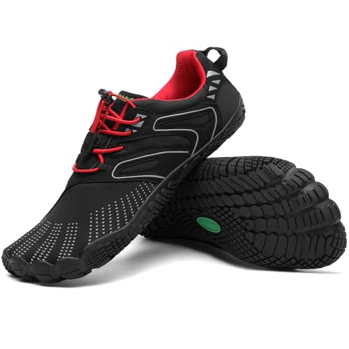SAGUARO Vitality IV - Barfußschuhe Herren Barfussschuhe Damen Zehenschuhe Barfuß Fitnessschuhe Leicht Straßenlaufschuhe Minimalschuhe Barefoot Shoes Schwarz Rot,Gr.43 von SAGUARO