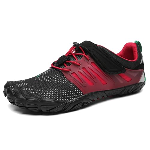 SAGUARO Barfußschuhe Herren Damen Barfuss Schuhe Outdoor Barfussschuhe Leichte rutschfeste Zehenschuhe Barfuß Fitnessschuhe Traillaufschuhe Dunkelrot,Gr.39 von SAGUARO