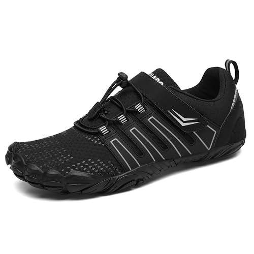 SAGUARO Barfußschuhe Herren Damen Barfuss Schuhe Outdoor Barfussschuhe Leichte rutschfeste Zehenschuhe Barfuß Fitnessschuhe Traillaufschuhe Dunkelschwarz,Gr.46 von SAGUARO