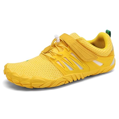 SAGUARO Barfußschuhe Herren Damen Barfuss Schuhe Outdoor Barfussschuhe Leichte rutschfeste Zehenschuhe Barfuß Fitnessschuhe Traillaufschuhe Gelb,Gr.39 von SAGUARO
