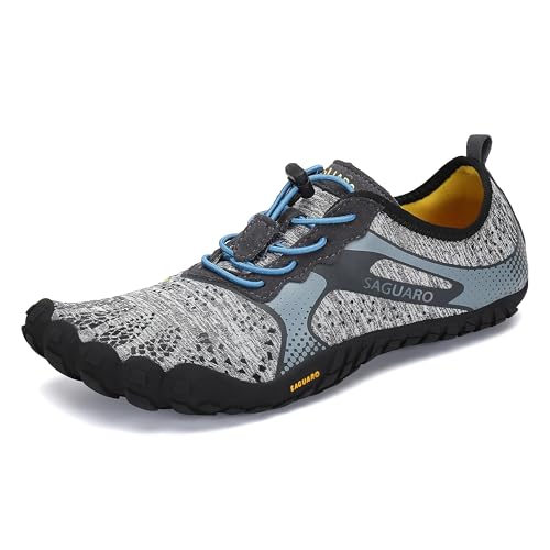 SAGUARO Barfußschuhe Herren Damen Barfuss Schuhe Outdoor Barfussschuhe Leichte rutschfeste Zehenschuhe Barfuß Fitnessschuhe Traillaufschuhe Grau,Gr.43 von SAGUARO