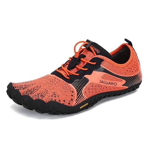 SAGUARO Barfußschuhe Herren Damen Barfuss Schuhe Outdoor Barfussschuhe Leichte rutschfeste Zehenschuhe Barfuß Fitnessschuhe Traillaufschuhe Orange,Gr.44 von SAGUARO