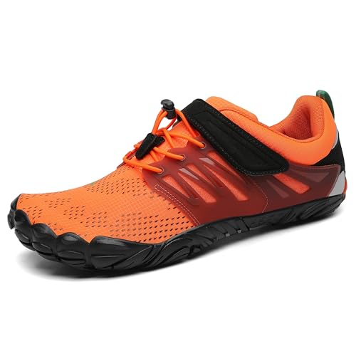 SAGUARO Barfußschuhe Herren Damen Barfuss Schuhe Outdoor Barfussschuhe Leichte rutschfeste Zehenschuhe Barfuß Fitnessschuhe Traillaufschuhe Orange Farbe,Gr.43 von SAGUARO