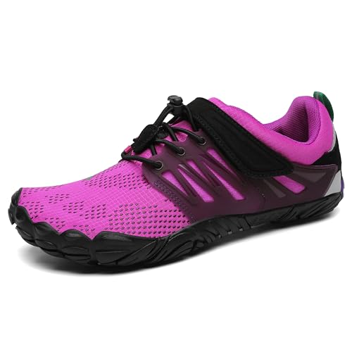 SAGUARO Barfuss Schuhe Damen - Barfußschuhe Damen - Outdoor Barfussschuhe Leichte rutschfeste Zehenschuhe Barfuß Fitnessschuhe Traillaufschuhe Violette Farbe,Gr.41 von SAGUARO