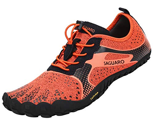 SAGUARO Barfußschuhe Herren Damen Traillaufschuhe Outdoor & Indoor Training Fitnessschuhe Wander Wald Strand Straße Laufschuhe Walkingschuhe Schnell Trocknend Badeschuhe, Orange, 43 EU von SAGUARO