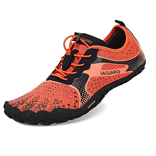 SAGUARO Barfussschuhe Herren Damen Wanderschuhe Sportlich Sommer Leicht Outdoor Fitnessschuhe Barfußschuhe Orange Gr.37 von SAGUARO