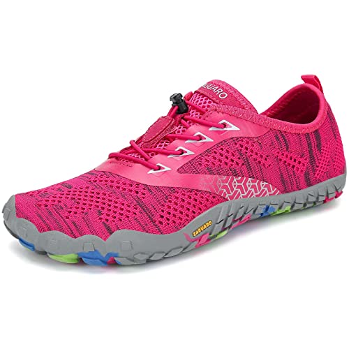 SAGUARO Barfußschuhe Herren Damen Zehenschuhe Traillaufschuhe Leicht Weich rutschfest Badeschuhe Fitnessschuhe Frauen Männer Straßenlaufschuhe für Training Wandern, Smart Ⅰ, Fuscia Rot, 36 EU von SAGUARO