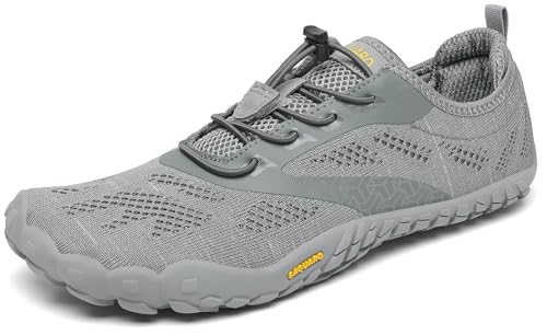 SAGUARO Barfußschuhe Herren Damen Zehenschuhe Traillaufschuhe Leicht Weich rutschfest Badeschuhe Fitnessschuhe Frauen Männer Straßenlaufschuhe für Training Wandern, Grau, 41 EU von SAGUARO