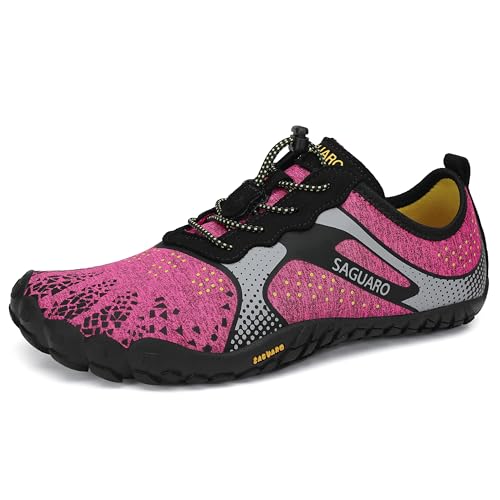 SAGUARO Barfußschuhe Damen Herren Zehenschuhe Traillaufschuhe Weich Bequem Barfussschuhe Fitnessschuhe Männer Frauen Trainingsschuhe für Joggen Laufen Wandern, Kaugummi-Rot, 42 EU von SAGUARO