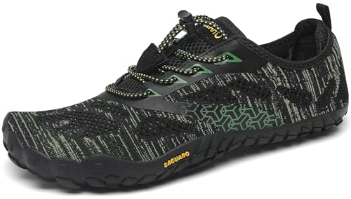 SAGUARO Barfußschuhe Herren Damen Zehenschuhe Traillaufschuhe Leicht Weich rutschfest Badeschuhe Fitnessschuhe Frauen Männer Straßenlaufschuhe für Training Wandern, Krokodil Grün, 39 EU von SAGUARO