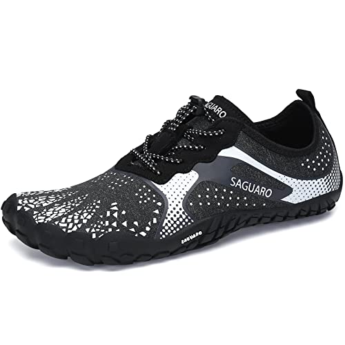 SAGUARO Barfußschuhe Herren Damen Zehenschuhe Traillaufschuhe Leicht Weich rutschfest Badeschuhe Fitnessschuhe Frauen Männer Straßenlaufschuhe für Training Wandern, Weiß, 37 EU von SAGUARO