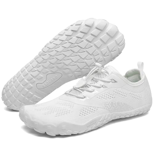 SAGUARO Barfußschuhe Herren Damen Barfussschuhe Ultraleicht Bequem Barefoot Shoes rutschfest Atmungsaktiv mit Breiter Zehenbox für Training Fitness, Gänseblümchen Weiß, 42 EU von SAGUARO