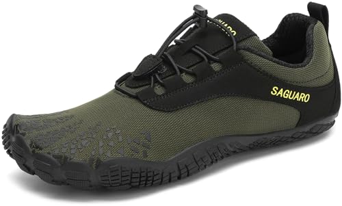 SAGUARO Barfußschuhe Herren Damen Zehenschuhe Ultraleicht Bequem Traillaufschuhe rutschfest Atmungsaktiv Barfussschuhe mit Breiter Zehenbox und Zero-Drop Solhe für Fitness, Armee Grün, 42 EU von SAGUARO