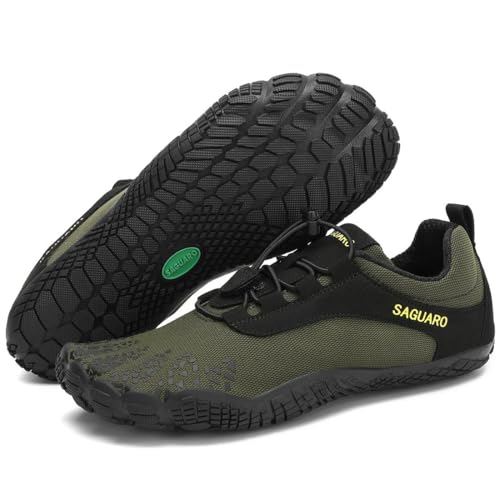 SAGUARO Barfußschuhe Herren Damen Barfussschuhe Ultraleicht Bequem Barefoot Shoes rutschfest Atmungsaktiv mit Breiter Zehenbox für Training Fitness, Armee Grün, 45 EU von SAGUARO