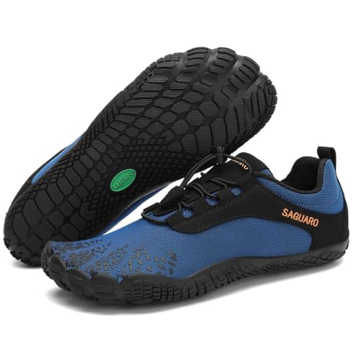 SAGUARO Barfußschuhe Herren Damen Zehenschuhe Ultraleicht Bequem Traillaufschuhe rutschfest Atmungsaktiv Barfussschuhe mit Breiter Zehenbox und Zero-Drop Solhe für Fitness, Blau, 41 EU von SAGUARO