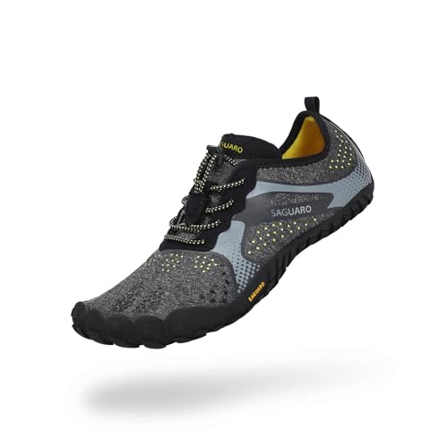 SAGUARO Barfußschuhe Herren Damen Zehenschuhe Ultraleicht Bequem Traillaufschuhe rutschfest Atmungsaktiv Barfussschuhe mit Breiter Zehenbox und Zero-Drop Solhe für Fitness, Holzkohle Schwarz, 40 EU von SAGUARO