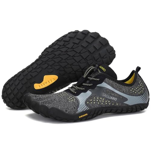 SAGUARO Barfußschuhe Herren Damen Barfussschuhe Ultraleicht Bequem Barefoot Shoes rutschfest Atmungsaktiv mit Breiter Zehenbox für Training Fitness, Holzkohle Schwarz, 44 EU von SAGUARO