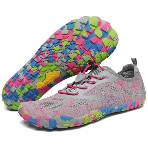 SAGUARO Barfußschuhe Herren Damen Zehenschuhe Ultraleicht Bequem Traillaufschuhe rutschfest Atmungsaktiv Barfussschuhe mit Breiter Zehenbox für Training Fitness, Rosa, 38 EU von SAGUARO