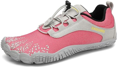 SAGUARO Barfußschuhe Herren Damen Zehenschuhe Ultraleicht Bequem Traillaufschuhe rutschfest Atmungsaktiv Barfussschuhe mit Breiter Zehenbox und Zero-Drop Solhe für Fitness, Rot, 37 EU von SAGUARO