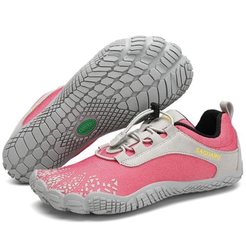 SAGUARO Barfußschuhe Herren Damen Zehenschuhe Ultraleicht Bequem Traillaufschuhe rutschfest Atmungsaktiv Barfussschuhe mit Breiter Zehenbox für Training Fitness, Rot, 38 EU von SAGUARO