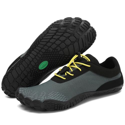 SAGUARO Barfußschuhe Herren Damen Zehenschuhe Ultraleicht Bequem Traillaufschuhe rutschfest Atmungsaktiv Barfussschuhe mit Breiter Zehenbox und Zero-Drop Solhe für Fitness, Tiefes Grau, 46 EU von SAGUARO