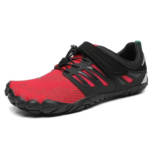 SAGUARO Barfußschuhe Herren Fitnessschuhe Damen Barfussschuhe Schnell Trocknend Traillaufschuhe rutschfest Unisex Aquaschuhe Atmungsaktiv Leicht Sommer Outdoor Wasserschuhe Karminrot 45 EU von SAGUARO