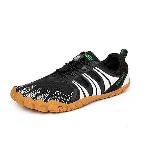 SAGUARO Barfußschuhe Herren Outdoor Fitnessschuhe Frauen Barfuß Laufschuhe Walkingschuhe Traillaufschuhe Zehenschuhe rutschfest Straßenlaufschue Schwarz Weiß,Gr.41 von SAGUARO