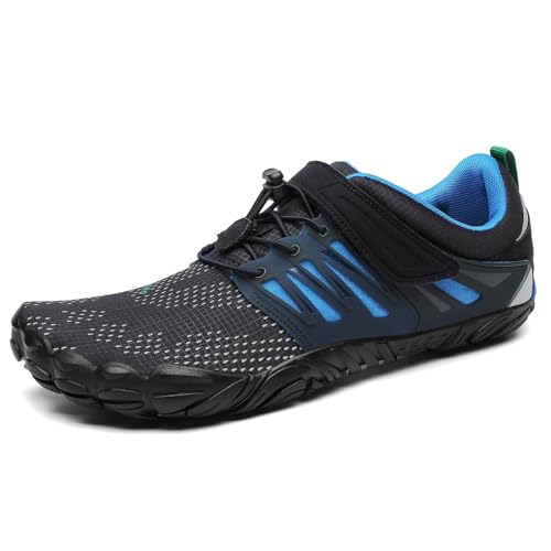 SAGUARO Barfußschuhe Herren Barfussschuhe Damen Barfuss Schuhe Zehenschuhe Outdoor Fitnessschuhe rutschfest Traillaufschuhe Barefoot Shoes mit Zero-Drop Solhe Dark Blau, Gr.39 EU von SAGUARO