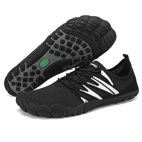 SAGUARO Barfußschuhe Herren Schnell Trocknend Wasserschuhe Leicht Atmungsaktive Badeschuhe Männer rutschfest Barfussschuhe, Schwarz, 46 EU von SAGUARO