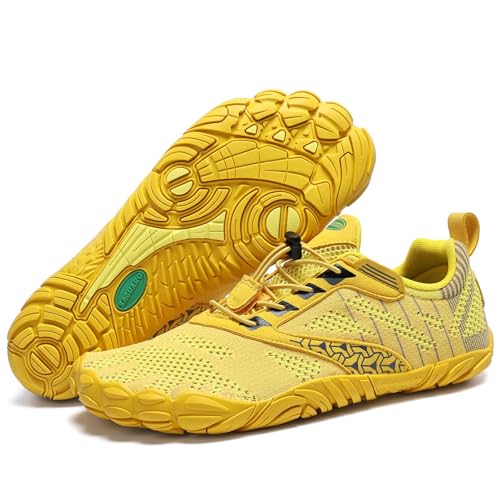 SAGUARO Barfußschuhe Herren Traillaufschuhe Damen Atmungsaktiv Fitnessschuhe Männer Outdoor Indoor Sportschuhe Wanderschuhe Leicht Schnell Trocknend Wassersportschuhe Frauen Strand Gelb 48 EU von SAGUARO
